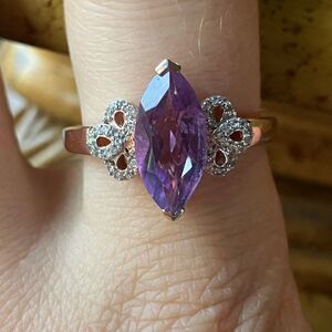 Natural Rose de France Amethyst Marquise Cut Sterling Silver Ring Size 10